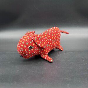 Vintage Stuffed Animal Plush Toy Handmade Red Floral Dog Mouse Cat Kitschy